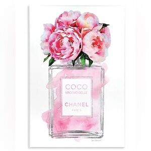 Chanel Inspired Blush Pink Perfume Floral Canvas 16"H x 12"W Fashion Wall Art